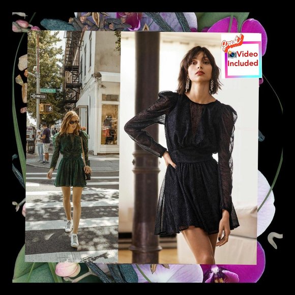 Lini Dress Size XS Puffed Fit Flare Short Mini Black Sheer Burnout Gemma $398 - Picture 1 of 15